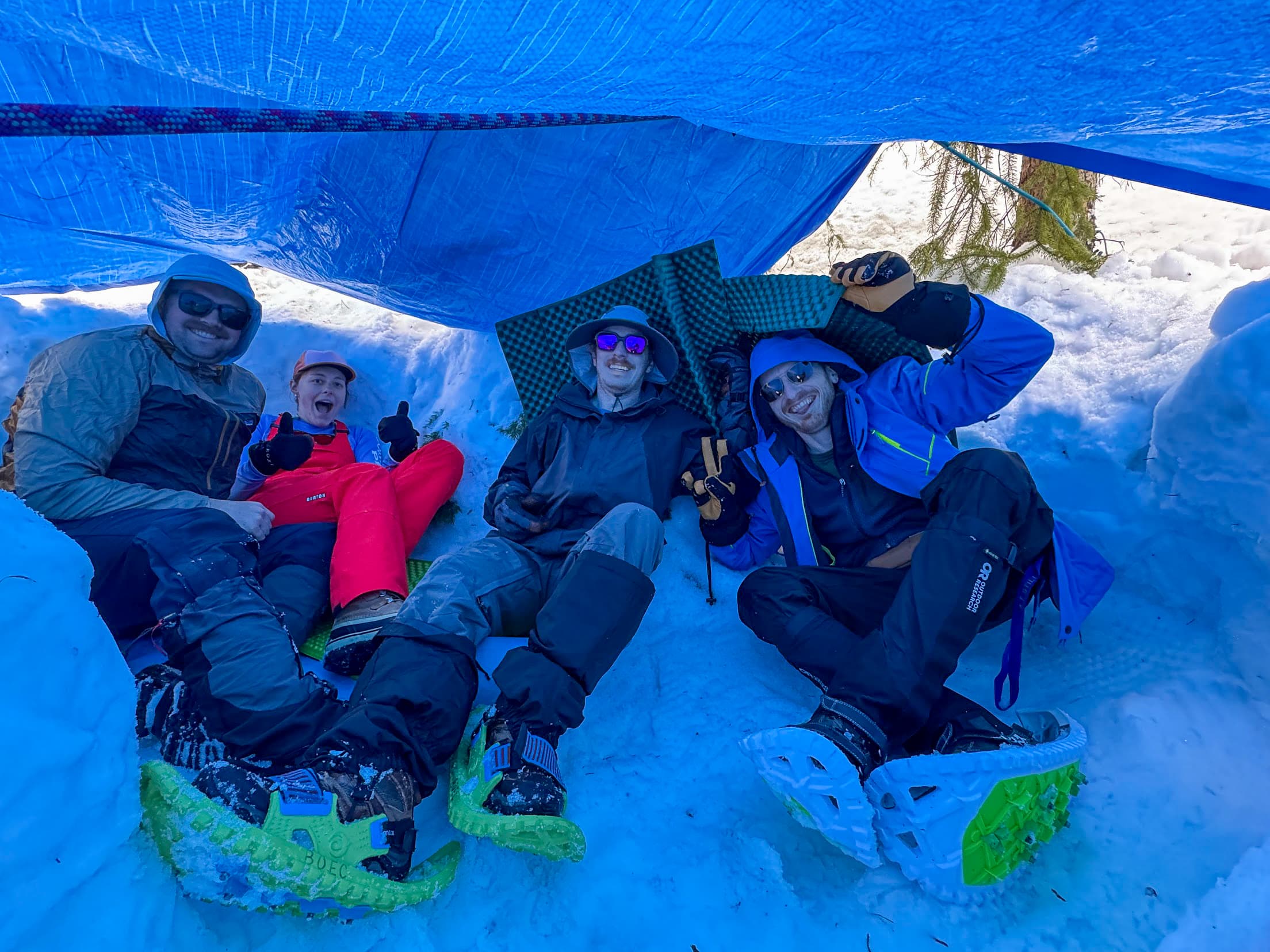 Resting with friends on a winter mountain trip